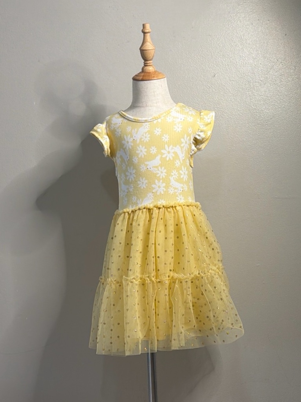 Yellow Floral Tulle Tiered Dress with Bunny’s